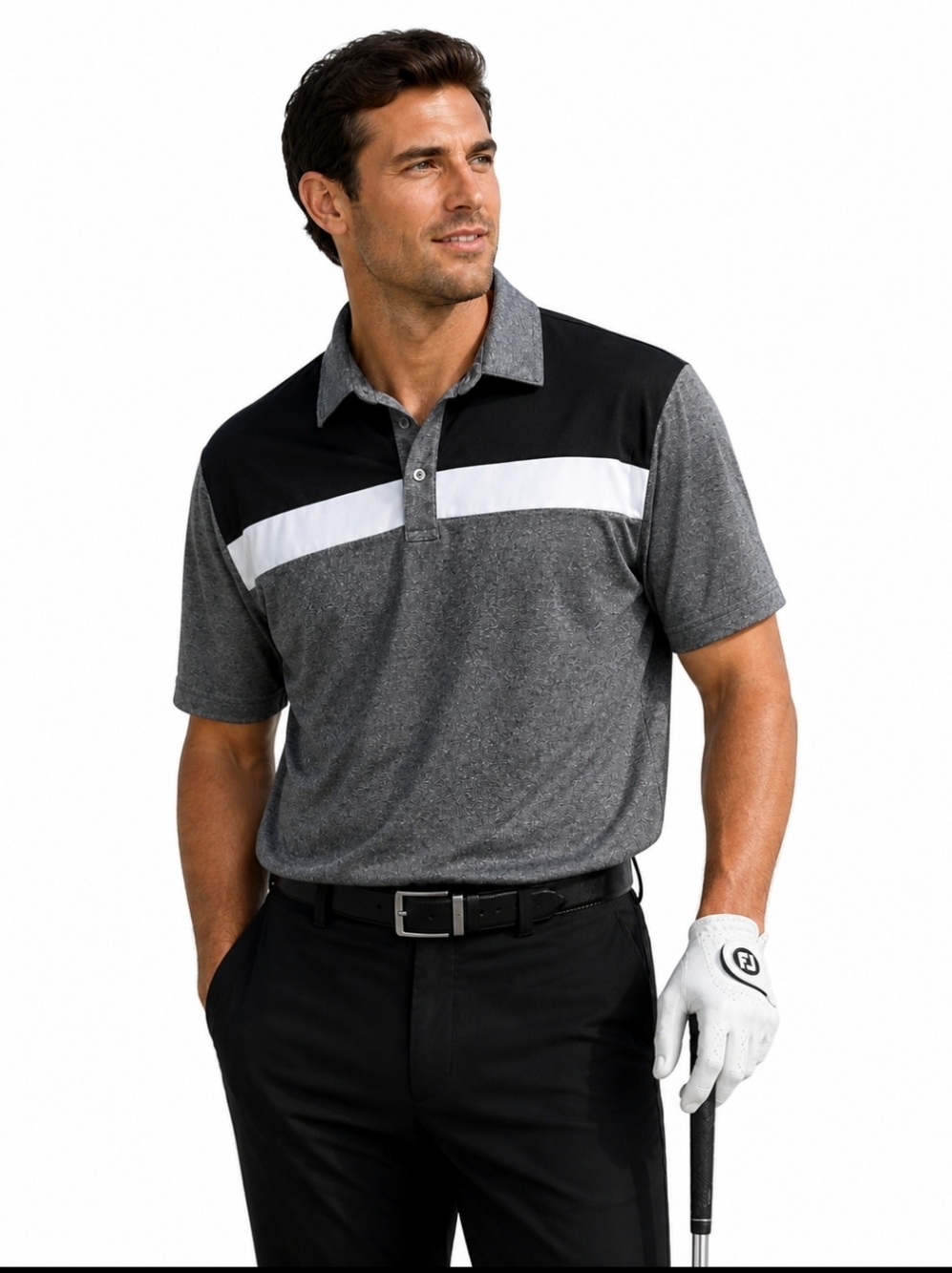 Ben Hogan Gray Striped Mens Polyester Golf Shirt Sz Lg